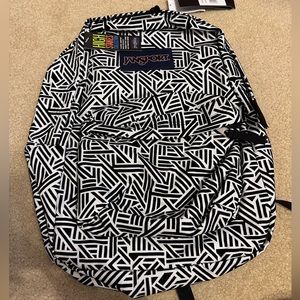 black & white print jansport backpack